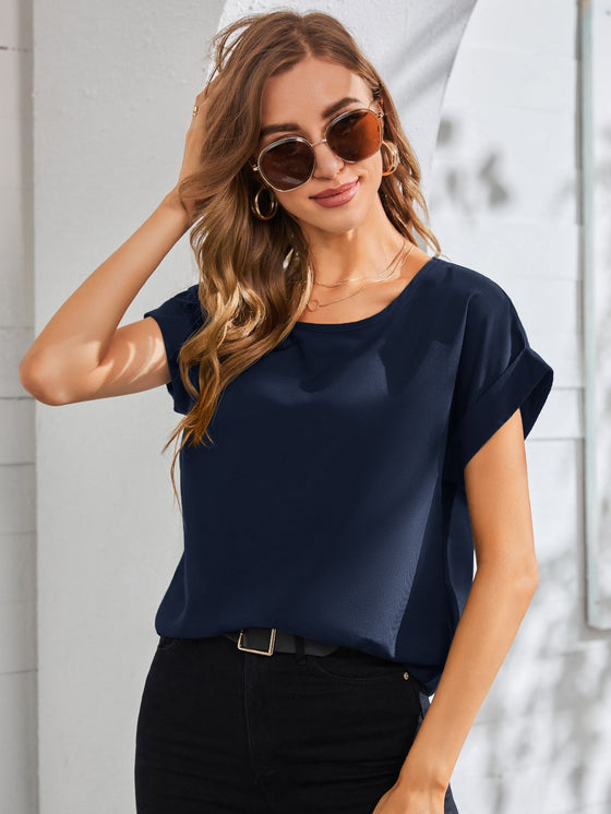 Rolled Cuff Batwing Sleeve Blouse