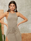 Tie Front Split Thigh Dress