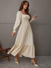 Square Neck Shirred Ruffle Hem Dress