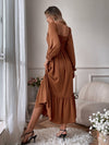 Square Neck Shirred Ruffle Hem Dress