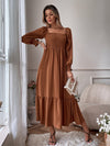 Square Neck Shirred Ruffle Hem Dress