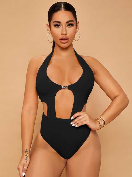Backless Cut Out Halter Bodysuit