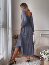 Square Neck Shirred Ruffle Hem Dress