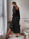 Square Neck Shirred Ruffle Hem Dress
