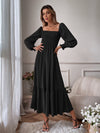 Square Neck Shirred Ruffle Hem Dress