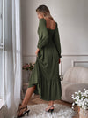 Square Neck Shirred Ruffle Hem Dress