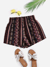 Shirred Waist Geo Print Shorts