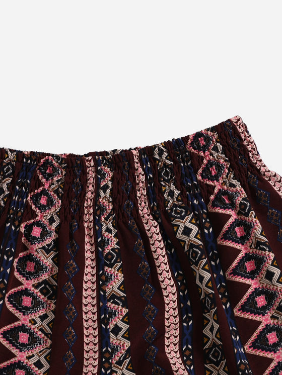 Shirred Waist Geo Print Shorts