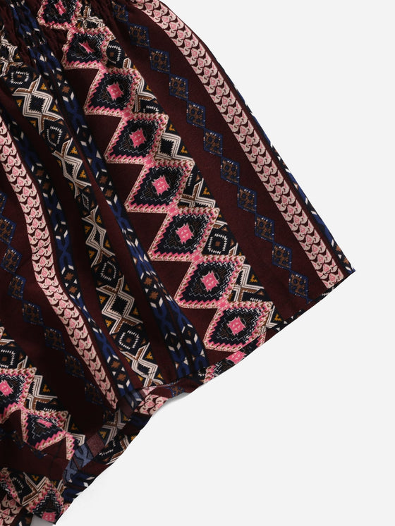 Shirred Waist Geo Print Shorts