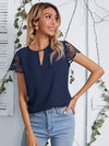 EMERY ROSE Keyhole Neck Lace Sleeve Top