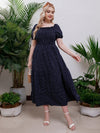 Plus Polka Dot Puff Sleeve Shirred Frilled Ruffle Hem Dress