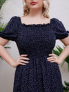 Plus Polka Dot Puff Sleeve Shirred Frilled Ruffle Hem Dress