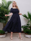 Plus Polka Dot Puff Sleeve Shirred Frilled Ruffle Hem Dress