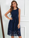 Mesh Panel Belted Dress