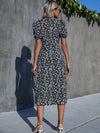 Sweetheart Ditsy Floral Print Puff Sleeve Slit Hem Dress