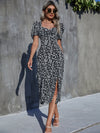 Sweetheart Ditsy Floral Print Puff Sleeve Slit Hem Dress