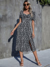 Sweetheart Ditsy Floral Print Puff Sleeve Slit Hem Dress