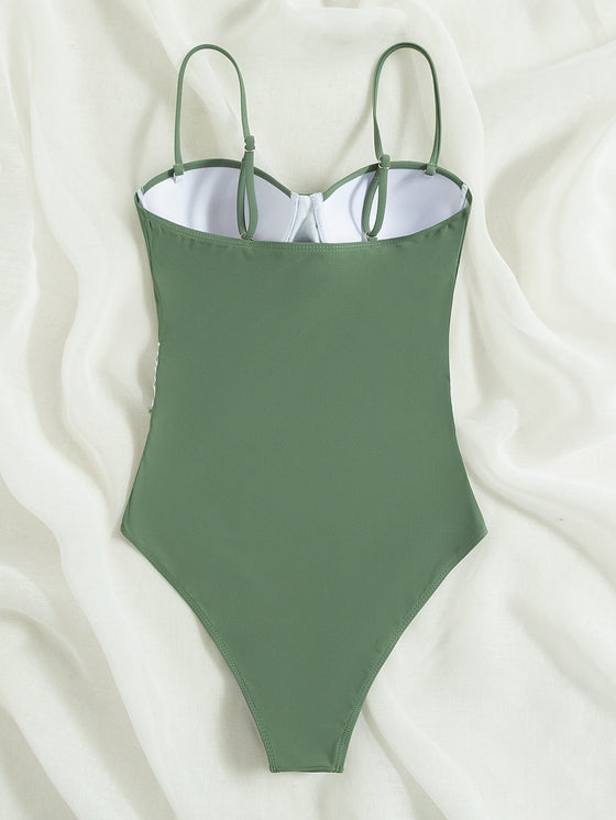 Contrast Fishnet Push Up One Piece Swimsuit