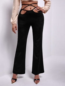  Crisscross Tie Back Flare Leg Pants