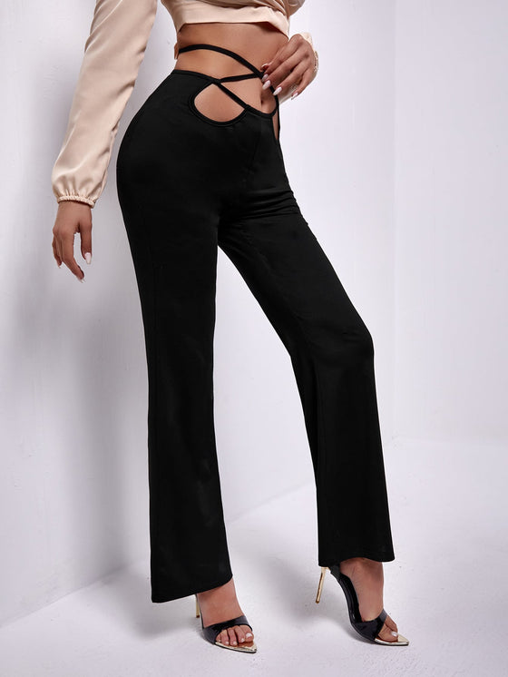 Crisscross Tie Back Flare Leg Pants