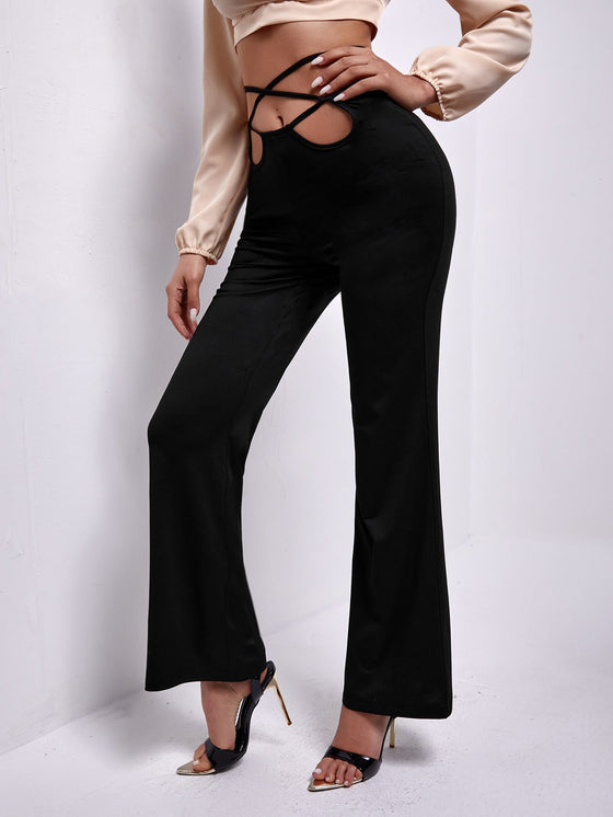 Crisscross Tie Back Flare Leg Pants