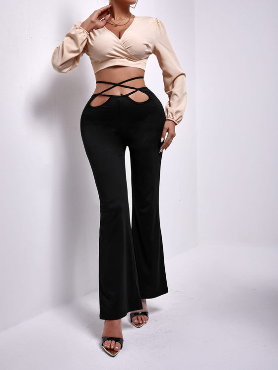 Crisscross Tie Back Flare Leg Pants