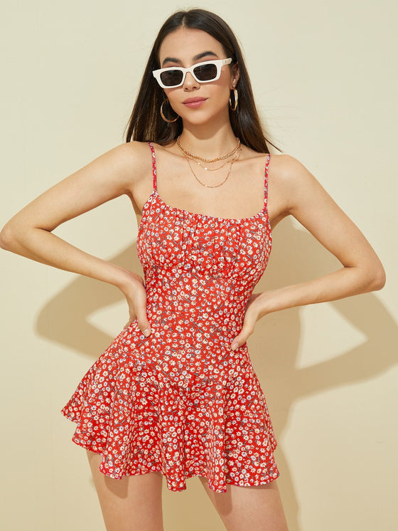 Ditsy Floral Ruched Bust Slip Romper