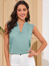 Notch Neck Guipure Lace Trim Top