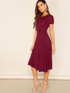 Solid Round Neck A line Dress