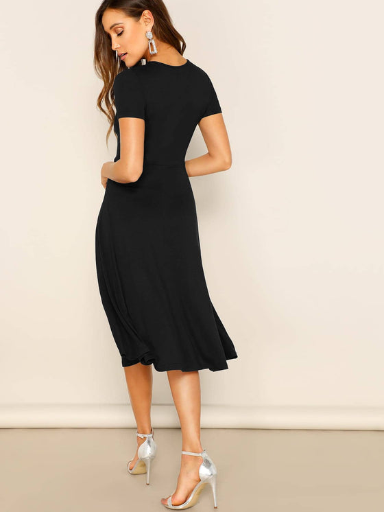 Solid Round Neck A line Dress