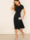 Solid Round Neck A line Dress