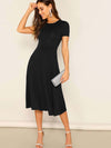Solid Round Neck A line Dress