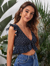 Allover Heart Print Ruffle Trim Crop Top