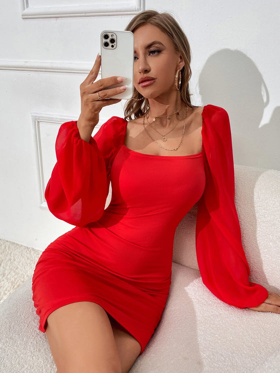 Contrast Mesh Bodycon Dress