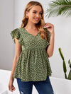 Maternity Allover Print V neck Ruffle Armhole Top