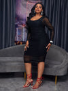 SXY Plus Sweetheart Neck Ruched Mesh Bodycon Dress