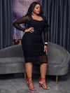 SXY Plus Sweetheart Neck Ruched Mesh Bodycon Dress