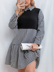  Plus Gingham Print Ruffle Hem Dress