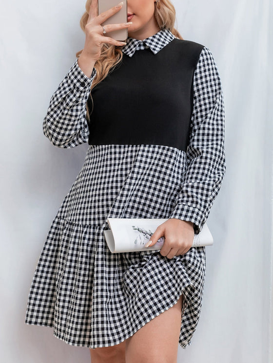 Plus Gingham Print Ruffle Hem Dress