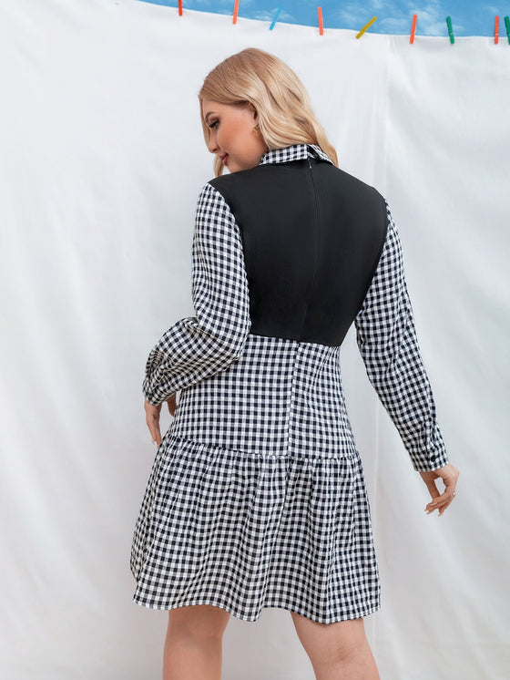 Plus Gingham Print Ruffle Hem Dress