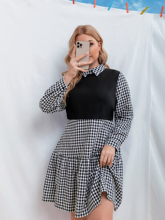 Plus Gingham Print Ruffle Hem Dress