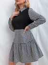 Plus Gingham Print Ruffle Hem Dress