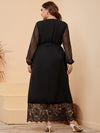 Plus Swiss Dot Eyelash Lace Panel Belted Dress