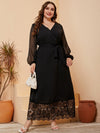 Plus Swiss Dot Eyelash Lace Panel Belted Dress