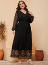 Plus Swiss Dot Eyelash Lace Panel Belted Dress