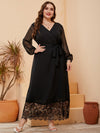 Plus Swiss Dot Eyelash Lace Panel Belted Dress