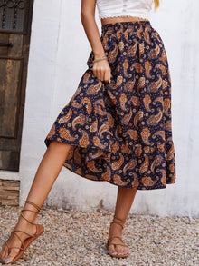  Paisley Floral Print Ruffle Hem Skirt