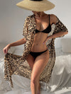 Leopard Chiffon Detachable Belt Kimono