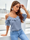 Ruffle Trim Cold Shoulder Blouse