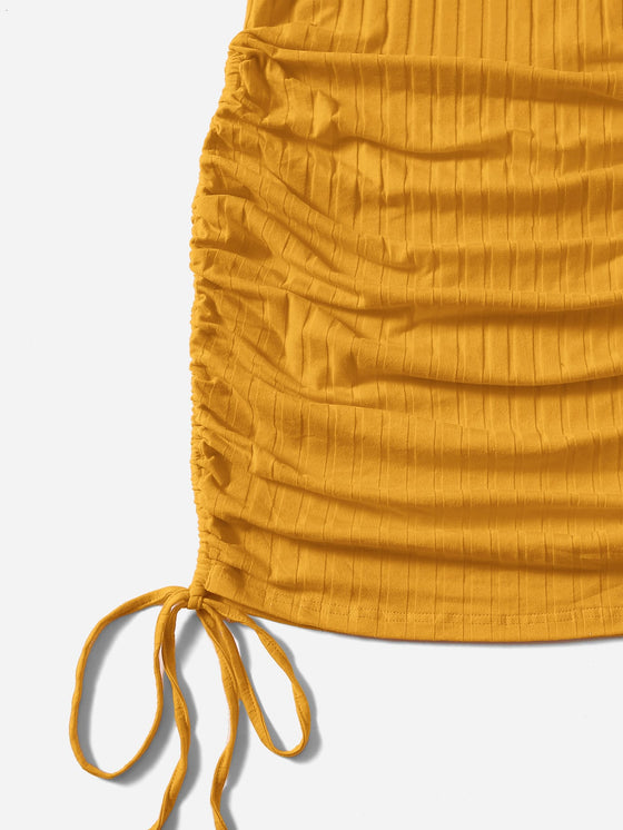 Plus Drawstring Side Rib knit Bodycon Dress